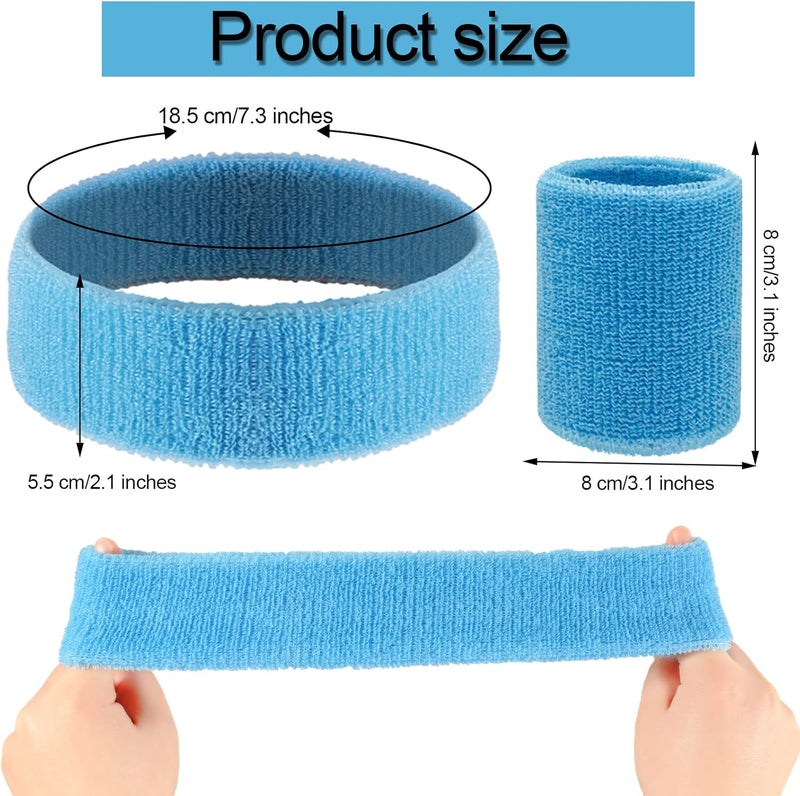 Ultrafun 18 Pcs Sweatbands Headband Wristband Set Colorful Striped Terry Cloth Sports Athletic Gym 80s Sweat Headbands - Image 2